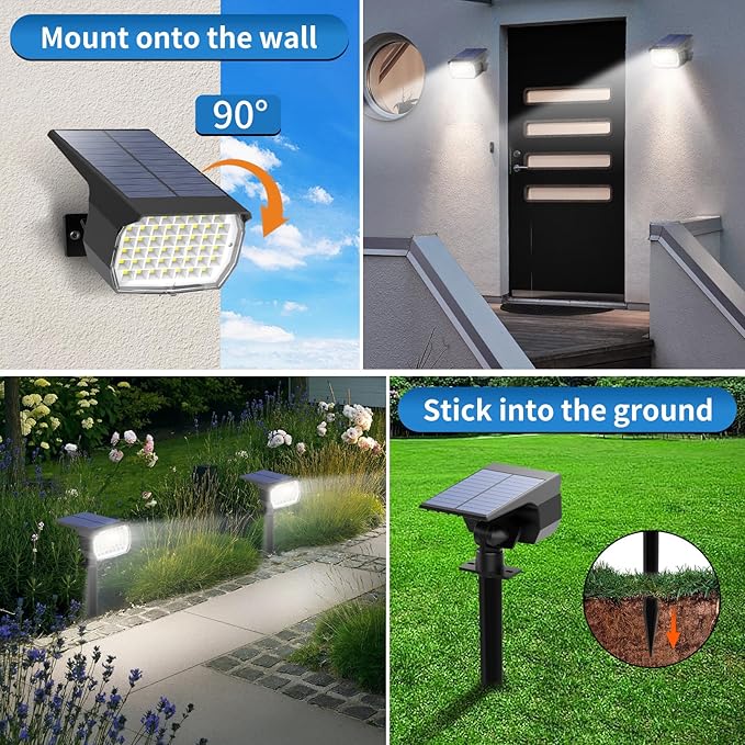 Solar Spot Lights Outdoor 6 Pack, [46 LED/3 Modes] Solar Landscape Spotlights Waterproof, 2-in-1 Auto On/Off Solar Powered Lights for Outside Yard Garden Wall Pathway(Cool White)