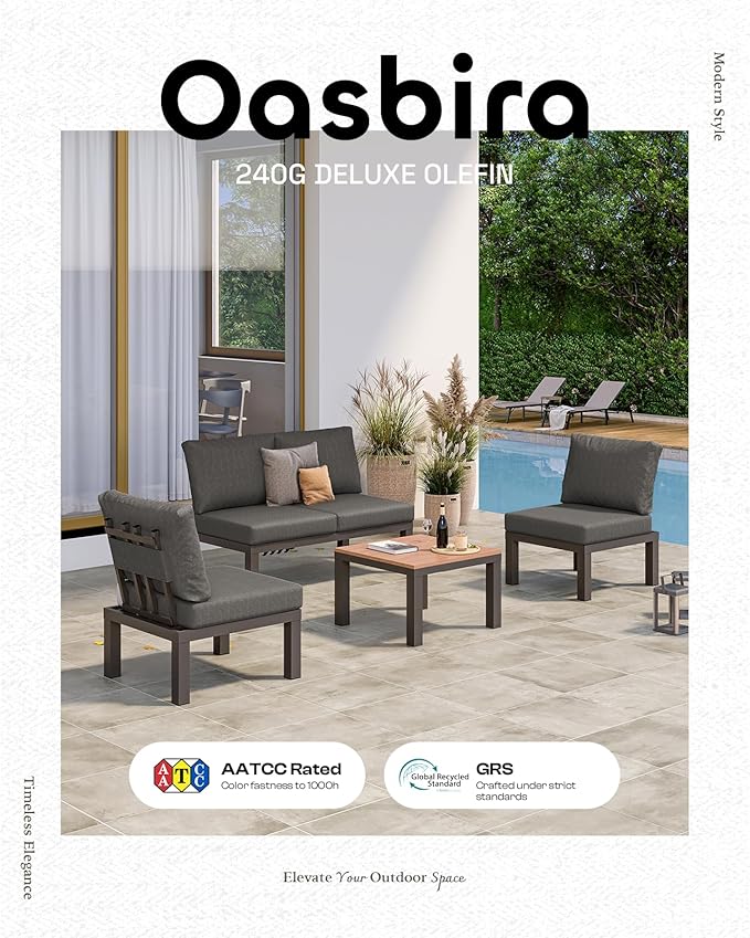 Aluminum Outdoor Patio Sofa Set, 2 Seats Modular Sectional Sofa with Side Table, Thick & Removable Cushions, All-Weather Outdoor Conversation Sets for Garden & Yard, Graphite
