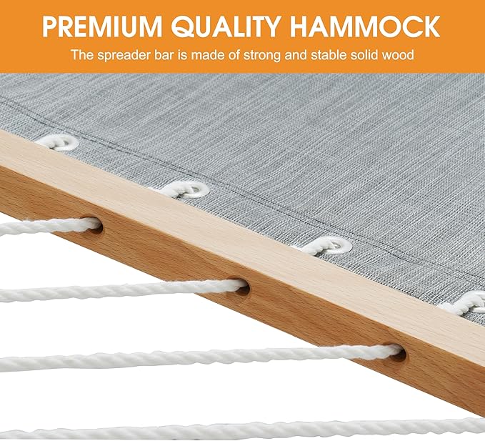 Lazy Daze Hammocks 11 FT Double Outside Hammock Quick Dry Olefin Fabric Hammock with Spreader Bar & Side Pocket for Outdoor Poolside Backyard 450 lbs Capacity, Grey
