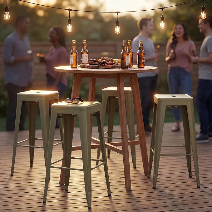 Shahoo 30 Inches Metal Bar Stools Counter Height Stackable Backless Stools, Industrial Patio Stools Indoor Outdoor Metal Kitchen Stools Set of 4 (Gun, 30'')