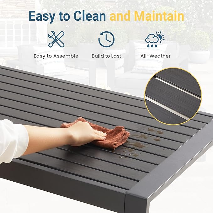 Wisteria Lane Outdoor Furniture Patio Coffee Table, Rectangle Outdoor Coffee Table, All-Weather Patio Metal Coffee Table for Balcony, Garden, Deck, Backyard, Grey