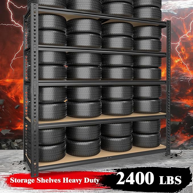 Heavy Duty Garage Shelving,5-Tier Metal Storage Shelves,2400LBS Shelving Unit,Adjustable Shelving Rack, Standing Shelf Units for Garage Storage Warehouse,28''×12''×60'',2 Pack
