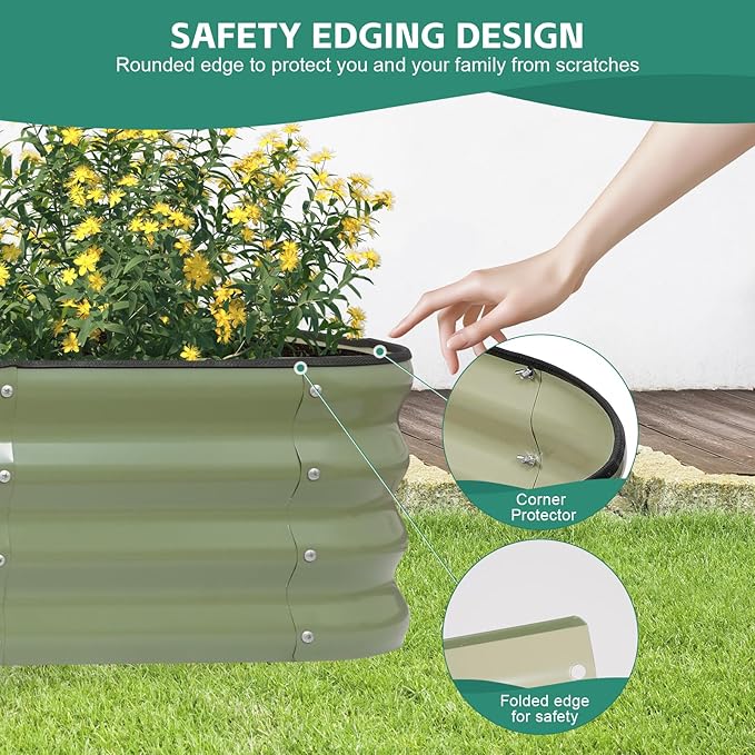 3 in 1 Galvanized Raised Garden Bed - 4x2x1ft Modular Garden Planter Bed Outdoor | Steel Raised Bed Kit with Bracing Rods, Gloves for Gardening Vegetables Fruits and Flowers (Green)