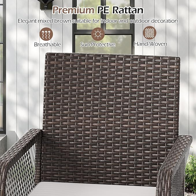 ORALNER Outdoor Wicker Swivel Bar Stools Set of 2, 29" Bar Height Patio Rattan Dining Chair with Armrests, Footrest & Seat Cushion, Metal Frame, for Backyard, Porch, Poolside, Deck (2, White)