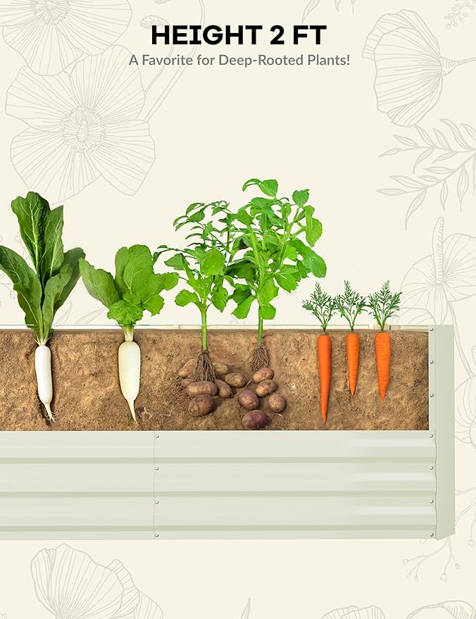 GarveeLife 2pcs 8x4x2 ft Galvanized Raised Garden Bed, 24" Tall Metal Planter Box for Flowers Vegetables, Rust-Resistant Raised Garden Beds for Gardening, Easy Assembly Outdoor Garden Box & Planters