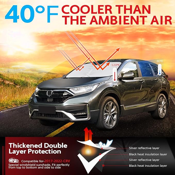 KAYZT Windshield Sun Shade for Honda CRV 2017-2022 CR-V Foldable Sunshade SUV Front Window Custom Fit Accessories
