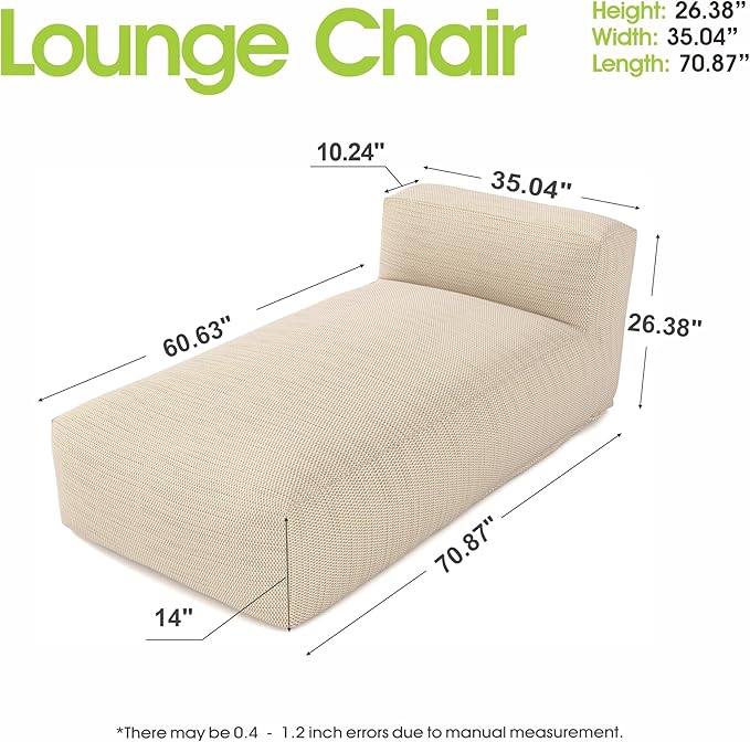 Outdoor Bean Bed Chair Sun Lounger, Outdoor Couch Sofa for Patio & Pool, Foam Filling Day Bed Furniture, Comfy Lazy Sofa for Outside, Water-Resistant Seating (Light Orange, 70'' L)