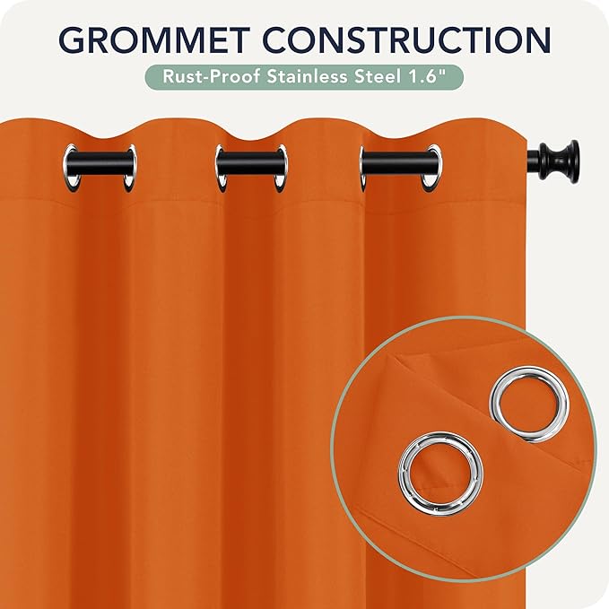 Outdoor Curtains for Patio Waterproof 6 Panels - Windproof, Privacy, Weatherproof Outside Drapes for Gazebo Pergola Porch, Grommet Top and Tab Bottom, 54x95 Inch, Mecca Orange