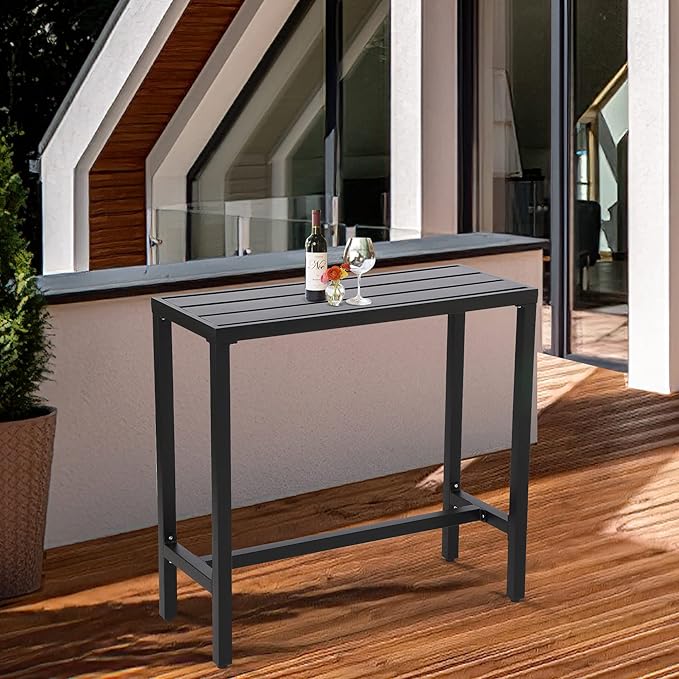 Outdoor Bar Table, Patio Counter Height Bar Tables, 47" Rectangle Bar Table for Patio, Garden, Yard, Balcony, Poolside (Black, 47inch-Length)