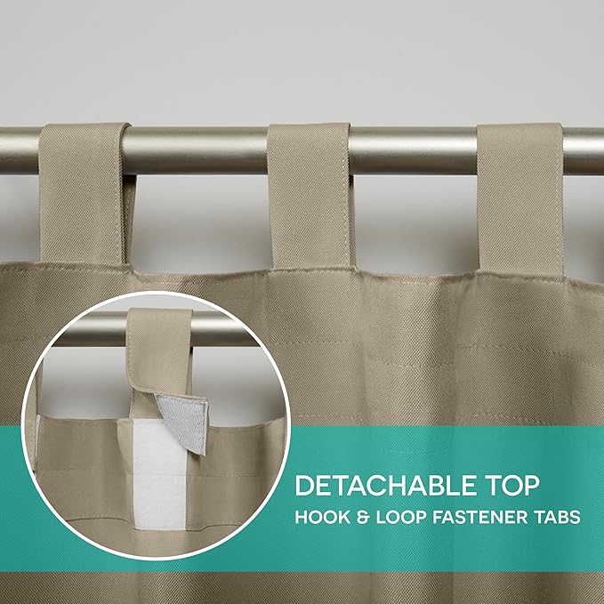Exclusive Home Cabana Solid Indoor/Outdoor Light Filtering Hook-and-Loop Tab Top Curtain Panel Pair, 54"x144", Taupe