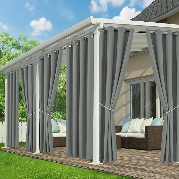 Outdoor Curtains for Patio Waterproof - 6 Panels Privacy Weatherproof Outside Curtains with Grommets for Pergola, Gazebo, Porch, Cabana, Balcony, 54 x 108 Inch, Grey