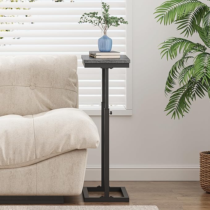 TUTOTAK End Table, Side Table, Tall Couch Table, Sofa Table, Living Room, Bedroom, Grey TB01BY083