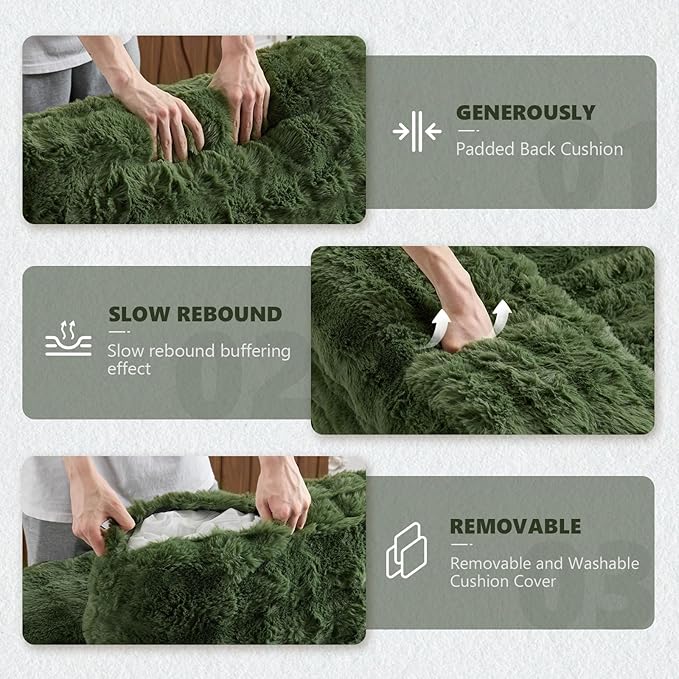 VINGLI 67.7" Oversized Chaise Lounge Chair Indoor Reading Chairs Comfy Bubble Fleece Upholstered Boneless Sofa Bed Sleeper Sofa Cloud Couches for Living Room, Bedroom, Play Room (Green)