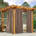 NICETOWN 2 Panels Waterproof Outdoor Curtains Fixed Pocket & Back Tab on Top & Bottom, Thermal Insulated Keep Rain & Sun Out Blackout Windproof Outdoor Drapes with Rope, W52 x L108, Tan-Khaki