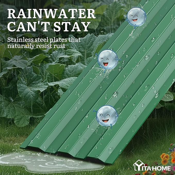 YITAHOME 8x4x1ft 2pcs Large Raised Garden Bed Kit, Galvanized Metal Planter Box with Gloves, Ground Nails & Safety Rubber, Outdoor Above Ground Planters for Plants Vegetables Flowers, Green