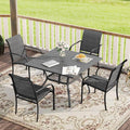 VICLLAX Patio Dining Set, 5 Pieces Outdoor Furniture Set- 37.8" Square Outdoor Table and 4 Stackable Patio Chairs, Grey Tabletop and Grey Fabric