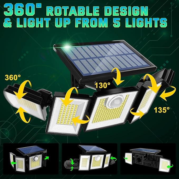 Solar Lights Outdoor Waterproof Motion Sensor - 416 LEDs 3000 Lumens Super Bright 3 Brightness 3 Modes 2400mAh 360° Illumination 32ft Solar Flood Security Light for Outside (Cottage, 3)