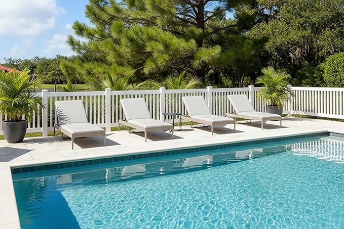PURPLE LEAF Outdoor Chaise Lounge Set of 4 Aluminum Adjustable Patio Lounger Chairs with Cushions Reclining Beach Daybed for Poolside Balcony Deck Backyard, Champagne