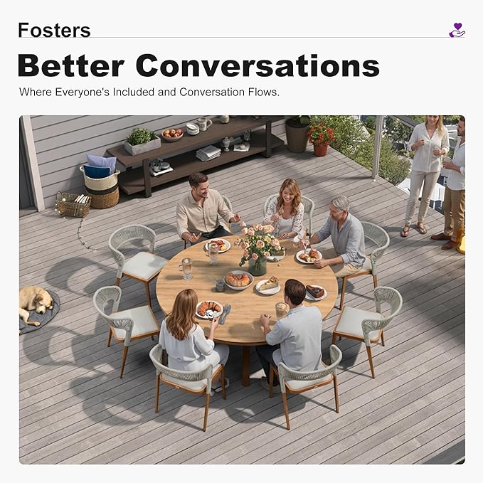 PURPLE LEAF 9 Pieces Round Patio Dining Set Outdoor Furniture with Rattan Chairs for Lawn Garden Backyard Aluminum Table Sets Deep Teak Outdoor Set