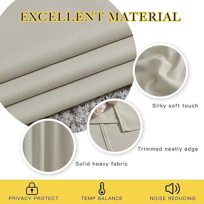 NICETOWN Bedroom Blackout Curtain & Drape 95 inch Length - Thermal Insulated Solid Grommet Sound Reducing Window Drape for Living Room/Laundry, 1 Panel, Natural, W52 x L95