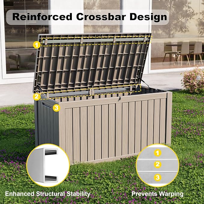 180 Gallon Resin Outdoor Deck Box Waterproof Patio Furniture, Garden Tools, Cushions, Pool Accessories Outside Storage Box (180 Gallon,Grey)