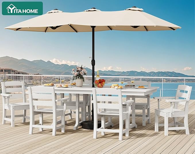 YITAHOME HDPE Patio Dining Table for 6, 71" Outdoor Dining Table w/Max Bearing 165 LBS, All Weather Rectangular Patio Table w/1.57" Umbrella Hole for Backyard Garden Lawn, White