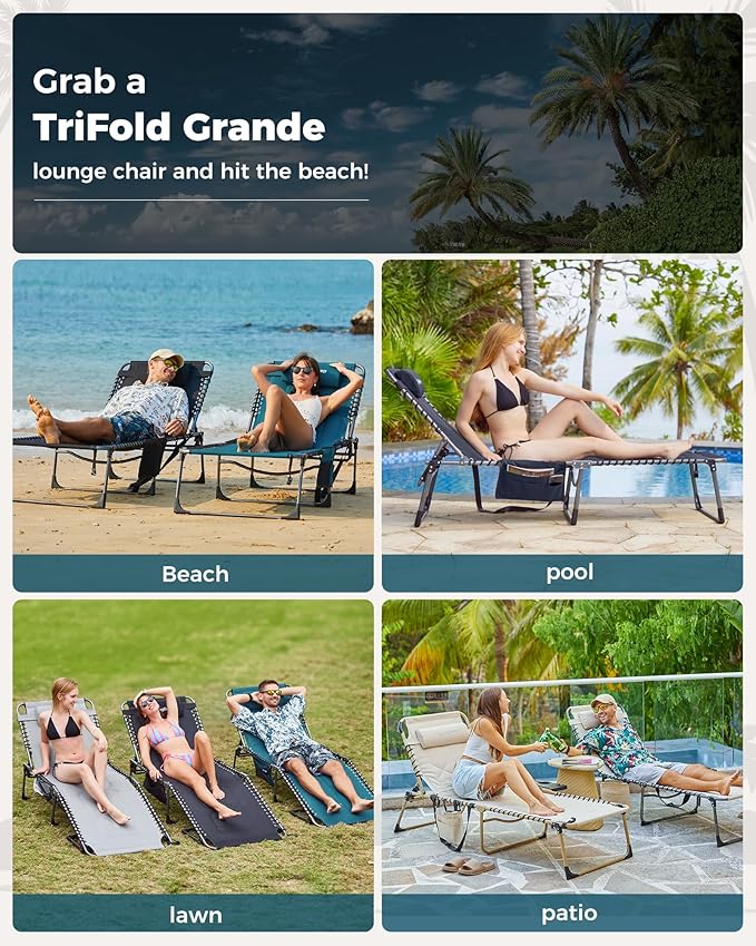 KingCamp Oversized Tanning Chair, Extra-Wide Padded Folding Chase Lounge Chairs Portable Adjustable 5-Position 400lbs Heavy Duty Lounger with Double-Layer Oxford for Outdoor Beach Patio Sun Pool
