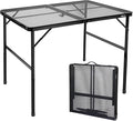 4 ft Folding Table with Metal Mesh Desktop, Grill Table Camping Table with Carry Handle,Adjustable Height (16.5" & 26"), Outdoor Table for Camp, Cooking, BBQ, RV, Picnic,Fits 4–8 People,Black