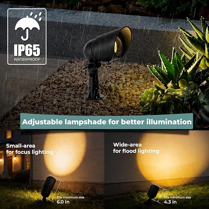 Gardencoin Low Voltage Landscape Spotlight, 12V LED Outdoor Landscape Lighting, Landscape Spot Lights Wired for Garden and Yard, Aluminum Up Lighting Fixture with 5W MR16 Replaceable Bulb (2 Pack)