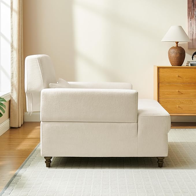 Chaise Lounge Chair Indoor with Adjustable Backrest, Upholstered Mid-Century Reading Chair, Oversized Accent Armchair for Living Room & Bedroom, Comfy Single Sofa Chair, Modern Living Room Chair