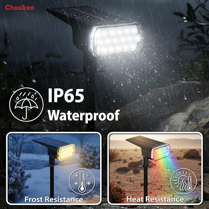 Solar Lights Outdoor Waterproof, 3 Lighting Modes Solar Spot Lights Outdoor, LED Solar Spotlights, Ultra Bright Dusk-to-Dawn Uplights for Garden, Landscape, Yard, Pathway, IP65, Auto On/Off