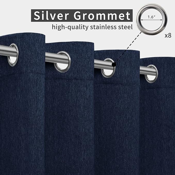 Easy-Going Linen Look Outdoor Curtains Waterproof Windproof Porch Curtains, Soft Thicken Outdoor Privacy Curtains for Patio, Gazebo, Grommet Top and Tab Bottom Drape, 1 Panel, 54x96 inch, Navy