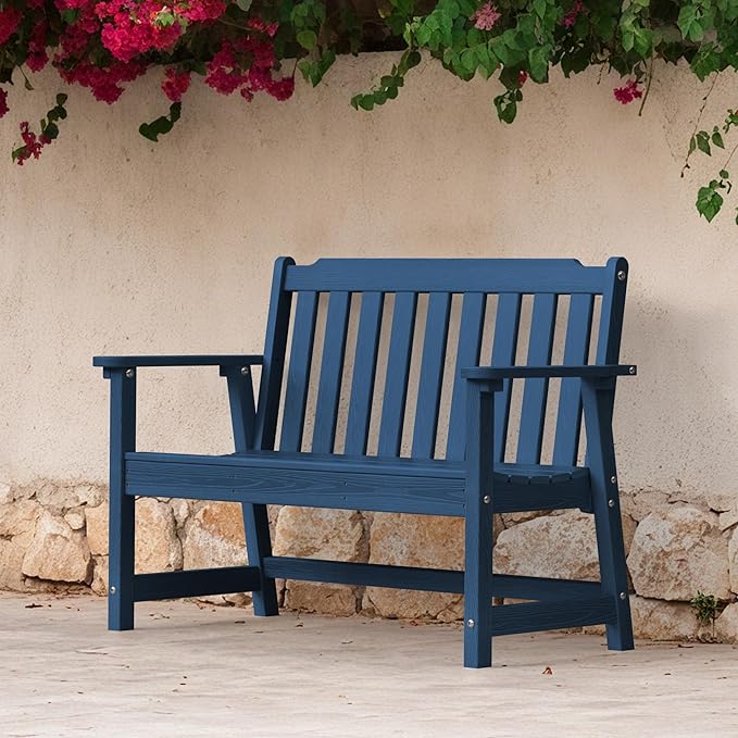 Ciokea 49" Heavy Duty Outdoor Bench, HDPE Weatherproof Porch Benches, Durable 2-Person Garden Benches with 660 Lbs, Waterproof Patio Bench for Outside Balcony Deck Backyard, Navy Blue