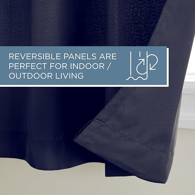 TOWN & COUNTRY BASICS Cabana Solid Heavyweight Indoor Outdoor Curtains, Light Filtering Opacity with Grommet Top, Water Repellent, 2-Pack Set, 54"x108", Dark Navy