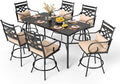 PHI VILLA 7 Pieces Patio Bar Set,Outdoor Bar Table and Chairs Set, Strong and Heavy Duty Outdoor Bar Set with Cushion and Pillow，6PCS Swivel Bar Stools with Rectangular Bar Height Table