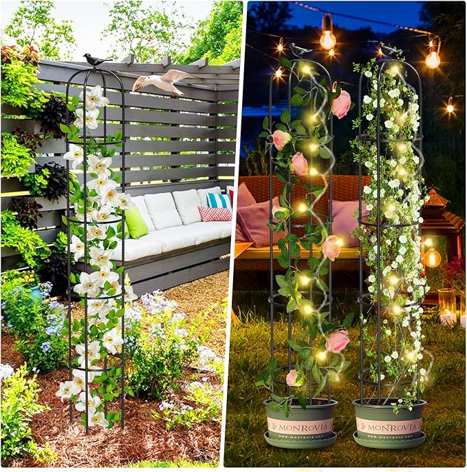 Tower Obelisk Garden Trellis for Climbing Plant，6.2FT/74.4" Rustproof Metal Potted Plant Climbing Support for Indoor Outdoor Flowers Vegetable Fruits Vines Support （1pcs）