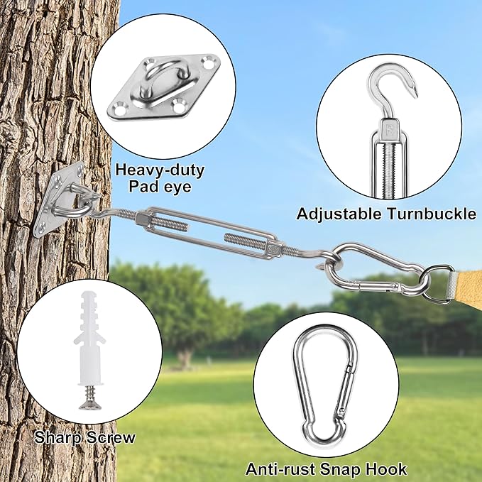YOFIT 40 Pcs Shade Sail Hardware Kit, 6 Inch Outdoor Sun Sail Accessories, 304 Stainless Steel Turnbuckles & Brackets for Triangle/Rectangle Sails, Patio Canopy Installation Hardware Set Waterproof