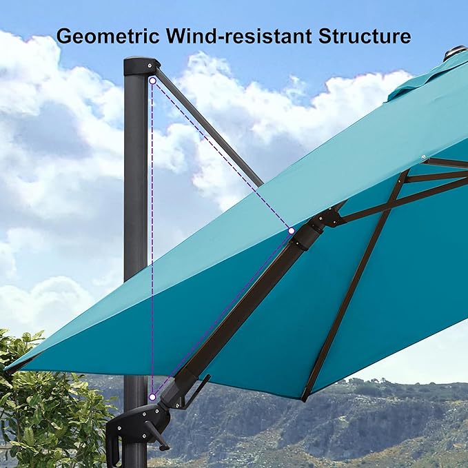 PURPLE LEAF 10' X 10' Left-right Tilting Patio Umbrella Outdoor Cantilever Swivel Square Umbrella Aluminum Offset Umbrella with 360-degree Rotation for Garden Deck Pool Patio Turquoise Blue