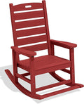 SERWALL Outdoor Rocking Chair, Oversized Rocking Chair with Footrest for Adults, HDPE All Weather Resistant Rocking Chairs for Patio, 350lbs Weight Capacity, Red
