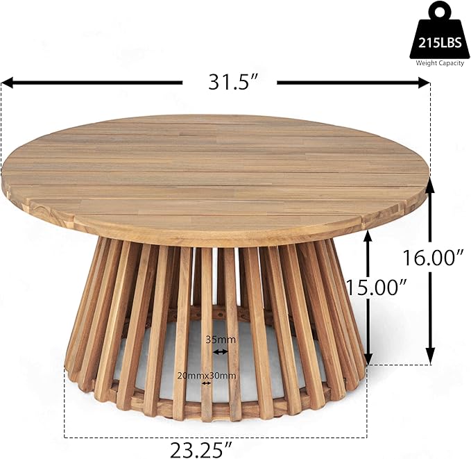 Merax Outdoor 4-Piece Acacia Wood Conversation Set - Patio 3-Seat Loveseat Sofa w/Coushion, 2 Armchair and Round Coffee Table for Backyard, Lawn, Balcony, Teak + Beige