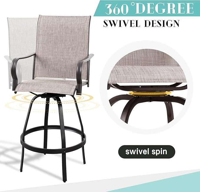 Vongrasig 6 Piece Patio Swivel Bar Chairs, All Weather Metal Textile High Swivel Bar Stools Chairs, Outdoor High Top Bistro Set for Backyard, Lawn Garden, Balcony, Taupe