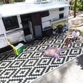 SAND MINE Waterproof Outdoor Rug 9x12 ft, Plastic Reversible Rug, Modern Area Rug, Large Floor Mat for Outdoors, RV, Patio, Backyard, Deck, Picnic, Beach, Camping (9' x 12', Black & White Lattice)