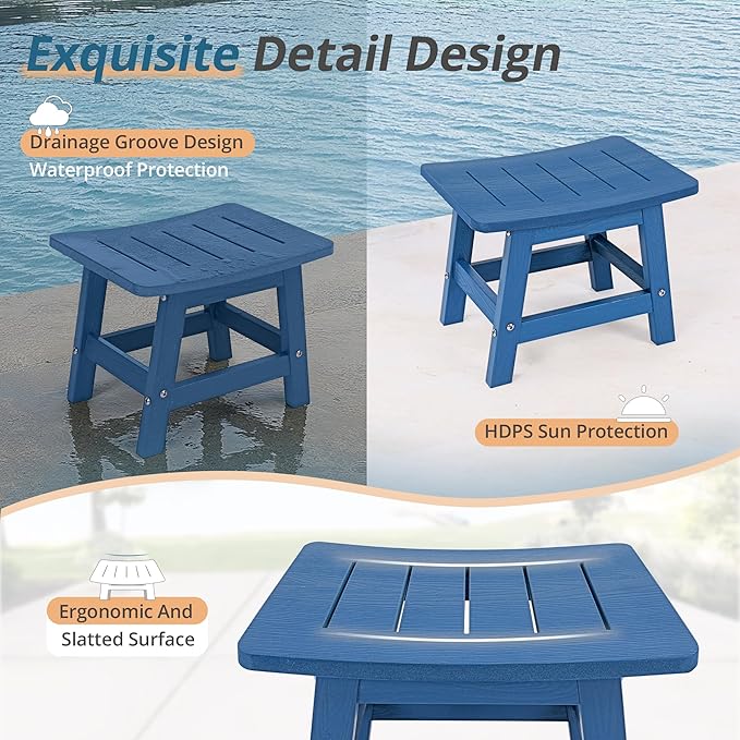 LUE BONA Outdoor Adirondack Ottomans, Footrest Footstool, Outdoor Foot Rest for Patio, HDPS All Weather Waterproof Footrest Footstool for Adirondack Chair, Navy Blue