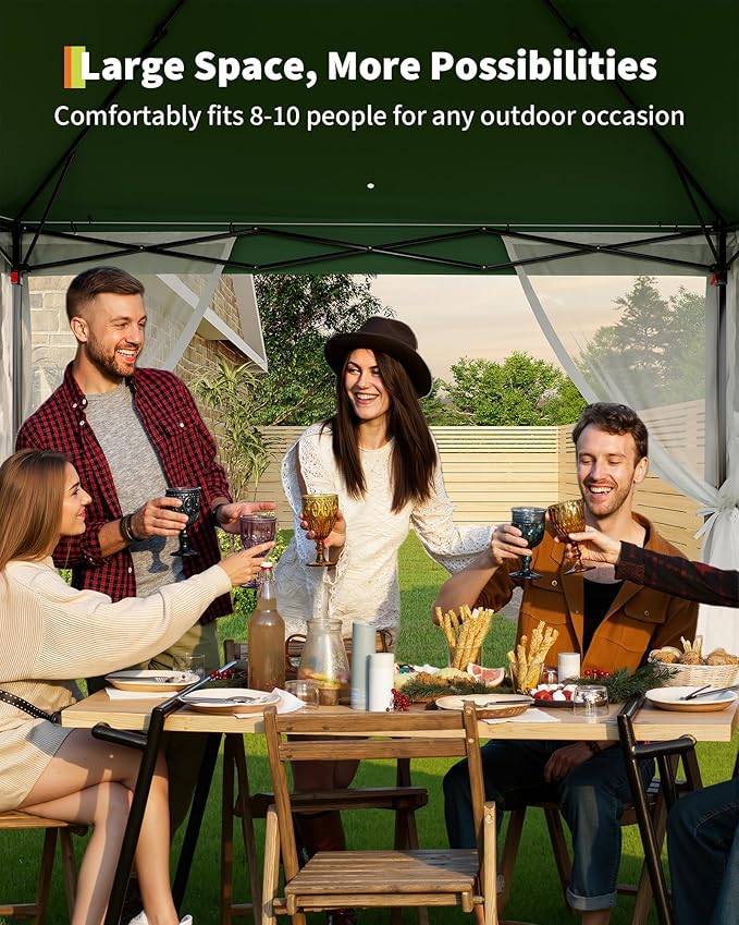 11'x11 Pop-Up Gazebo, Instant Outdoor Canopy Tent with Mosquito Nettings, Durable Steel Frame, Water, and UV Proof, for Patio, Garden, Courtyard, Party (Green)