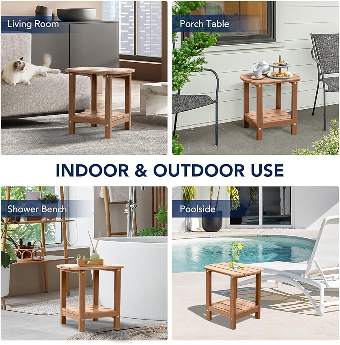 nalone Adirondack Side Table 16.5" Outdoor Side Table HDPE Plastic Double Adirondack End Table Small Table for Patio (Teak)