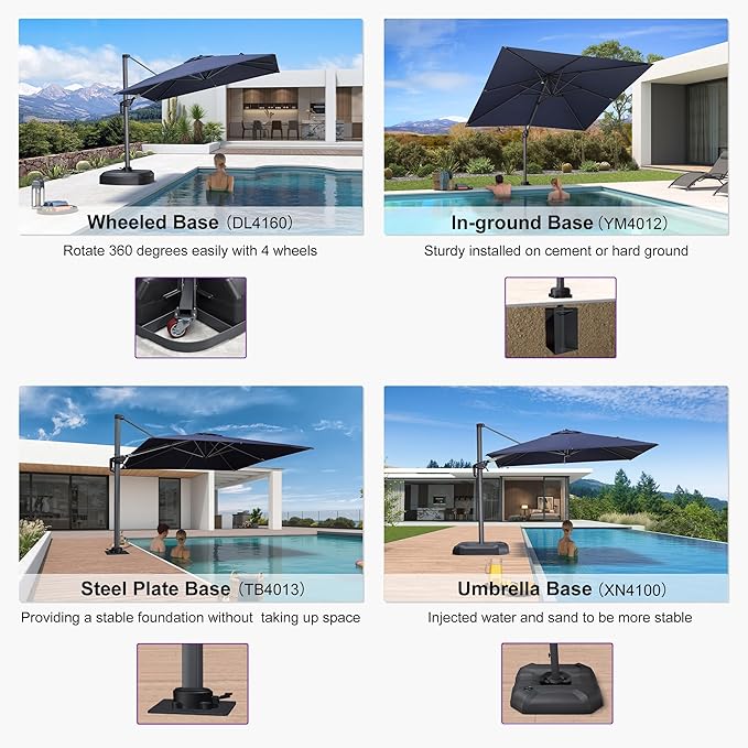 PURPLE LEAF 8' X 8' Patio Umbrella for Pool 7' High Offset Outdoor Cantilever Umbrella Swimming Pool Umbrella with 360°Rotation for Poolside Navy Blue