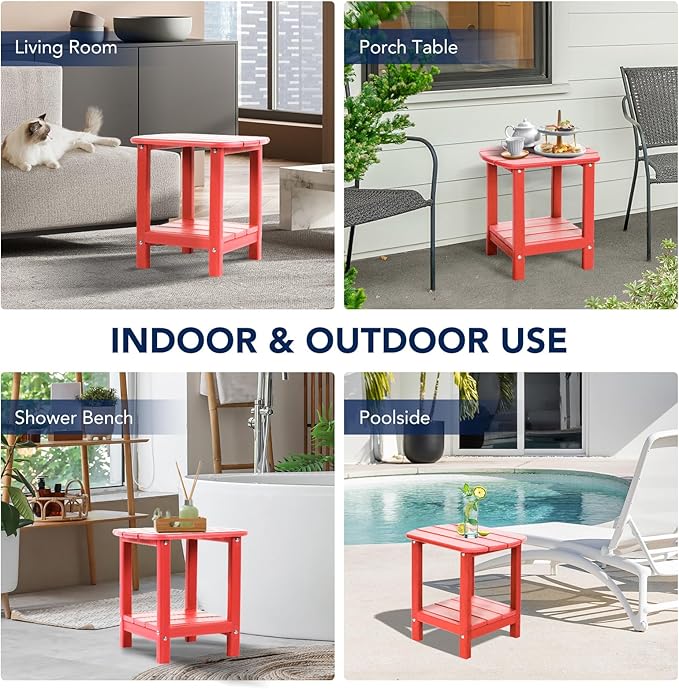 nalone Adirondack Side Table 16.5" Outdoor Side Table HDPE Plastic Double Adirondack End Table Small Table for Patio (Red)