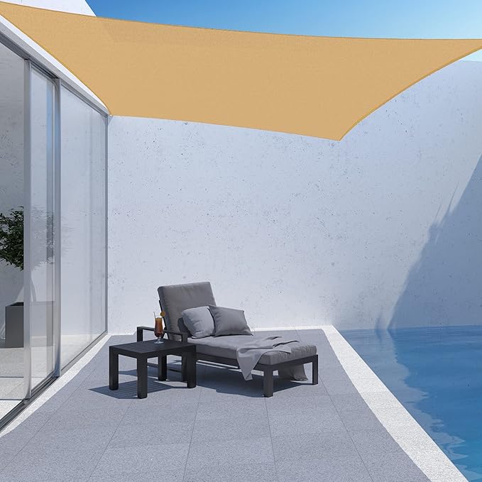 ASTEROUTDOOR Sun Shade Sail Rectangle 12' x 12' UV Block Canopy for Patio Backyard Lawn Garden Outdoor Activities, Sand