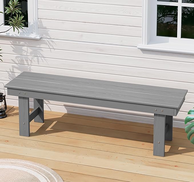 SERWALL 2-Person Outdoor Bench Backless, HDPE Outdoor Benches Weatherproof, 700 Lbs Weight Capacity, Poly Lumber Patio Furniture for Garden, Porch and Park, Grey