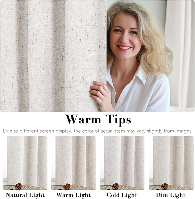 H.VERSAILTEX Linen Blackout Curtains Durable Thick Textured Linen Look 100% Blackout Patio Door Curtain, Anti Rust Grommet Extra Wide Sliding Glass Door Curtains, W100 x L84 inch- Ivory